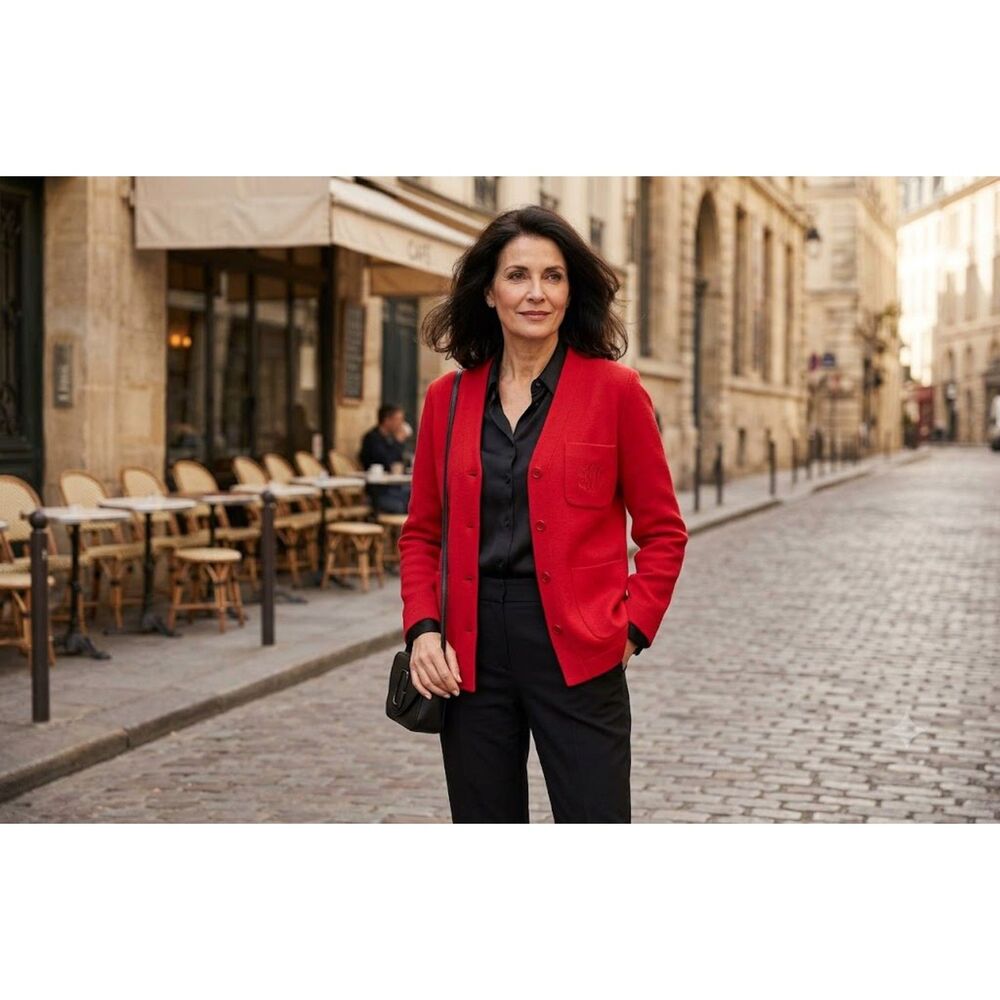 GW Original Red V-Neck 3-Button Blazer with Patch Pockets L